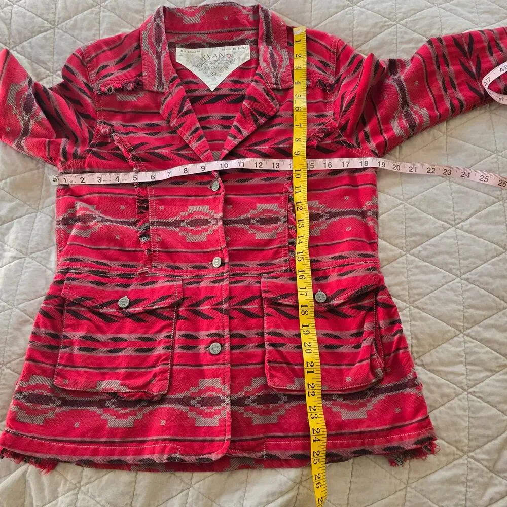 Ryan Michael Beacon Blanket Jacket Womens S Ruby Gray Boho Western Cowgirl Rodeo